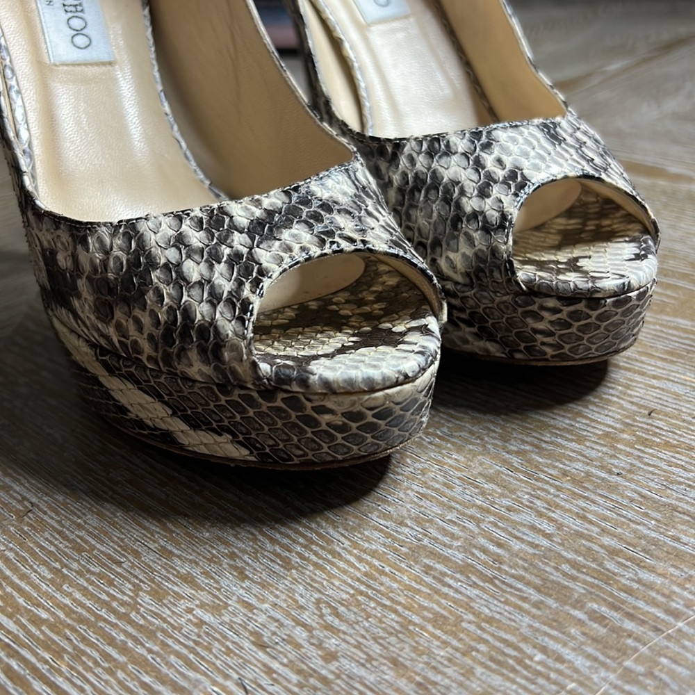 JIMMY CHOO Snake Platform Peep Toe Heels 38.5 - Picture 7 of 12